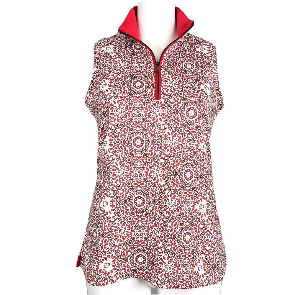 Tail Shirt Womens Sz S Red White Pattern Sleeveless Stretch Golf Polo Tennis